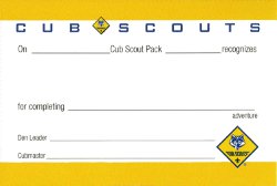 Cub Scout Adventure Pocket Card